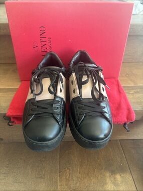 Valentino Garavani Black and Beige Leather Low-Top Sneakers